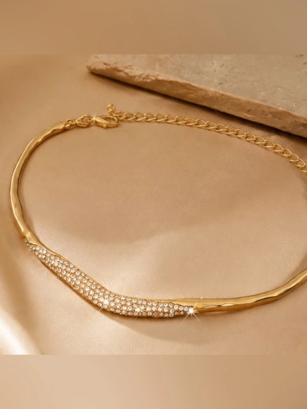 Gold Collar Necklace with White Pearl Accent